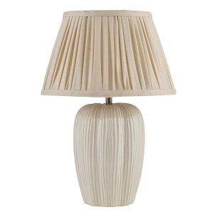 Abigail Table Lamp Cream Ceramic and Antique Brass With Linen Pleated Shade