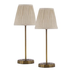 Adyara Twin Pack Table Lamp Antique Bronze With Linen Pleated Shade