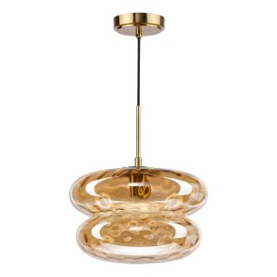 Alcella Pendant Natural Brass and Amber Dimple Glass