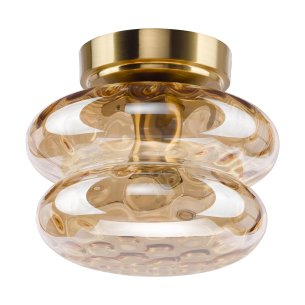 Alcella Wall/Ceiling Light Natural Brass and Amber Dimple Glass