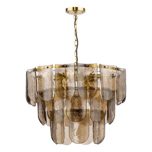 Anielle 9 Light Chandelier Natural Brass and Tea Smoked Glass