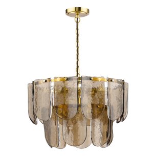 Anielle 7 Light Chandelier Natural Brass and Tea Smoked Glass