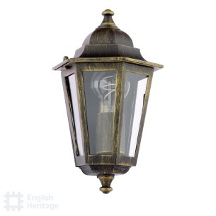 Audley End Outdoor Wall Light Hand-brushed Black/Gold and Glass IP44
