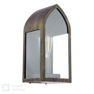 Audley End Outdoor Wall Light Hand-brushed Black/Gold and Glass IP44