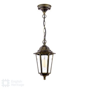 Audley End Outdoor Pendant Hand-brushed Black/Gold and Glass IP44