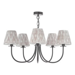 Becca 5 Light Armed Pendant Matt Black With Taupe Ikat Shade