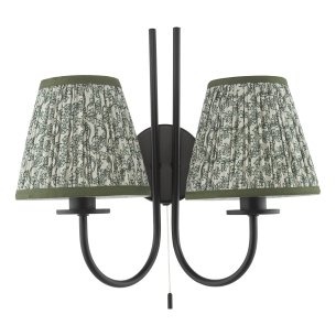Becca 2 Light Wall Light Matt Black and Green With Shade