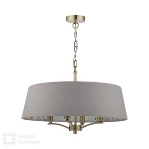 Birch 4 Light Shadelier Antique Brass and Taupe With Shade