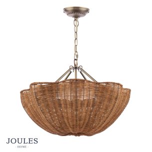 Joules Braywick 3 Light Pendant Satin Bronze and Rattan shade