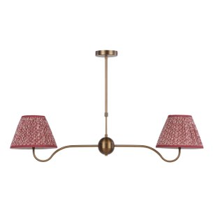 Caliro 2 Light Bar Pendant Antique Bronze with Red Leaf Print Pleated Shades