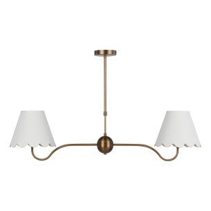 Caliro 2 Light Bar Pendant Antique Bronze with Ivory scalloped shades