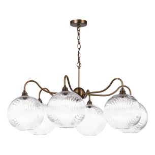 Caliro 6 Light Pendant Antique Bronze with Ribbed Glass Globe Shades