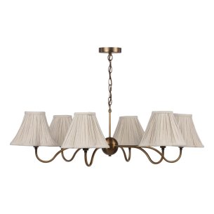 Caliro 6 Light Pendant Antique Bronze with Taupe Pleated Scallop Shades