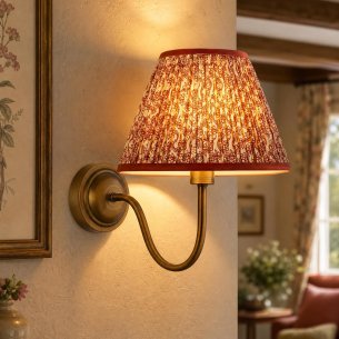 Caliro Wall Light Antique Bronze with Red Leaf Print Pleated Shade