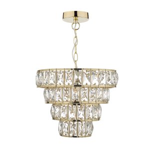 Cerys 1 Light 4 Tier Pendant Crystal & Gold