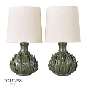 Joules Chatsworth Twin Pack Table Lamp Green Ceramic and Matt Antique Brass With Shade
