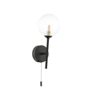 Cohen Wall Light Matt Black With Clear Hammered Glass