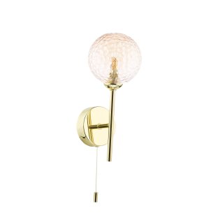 Cohen Wall Light Polished Gold With Amber Hammered Glass