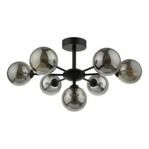 Cohen 7 Light Pendant Matt Black With Smoked Glass
