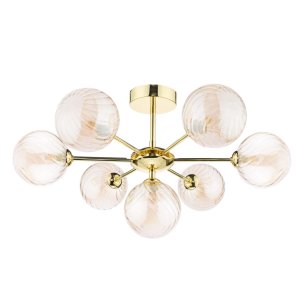 Cohen 7 Light Semi Flush Polished Gold With Twisted Amber Glass
