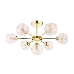 Cohen 7 Light Semi Flush Polished Gold With Closed Organic Amber  Glass
