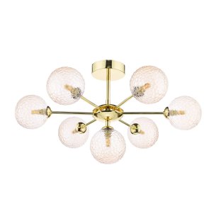 Cohen 7 Light Semi Flush Polished Gold With Amber Hammered Glass