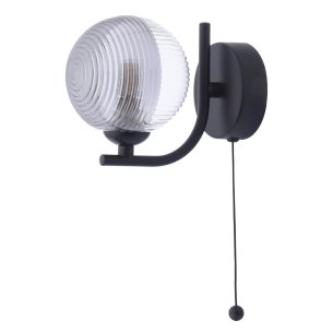 Cradle Wall Light Matt Black With Smoked/Clear Ribbed Glass