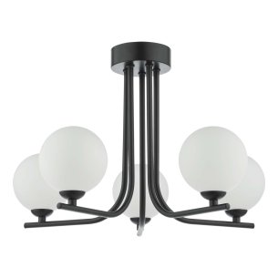 Cradle 5 Light Semi Flush Matt Black With Opal Glass