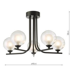 Cradle 5 Light Semi Flush Matt Black With Clear/Opal Glass