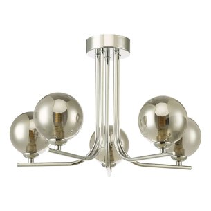 Cradle 5 Light Semi Flush Polished Chrome With Smoked Glass