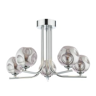Cradle 5 Light Semi Flush Polished Chrome With Closed Organic Smoked Glass