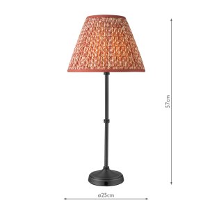 Dahl Rechargeable Table Lamp Matt Black With Red Flower Print Pleated Shade LED