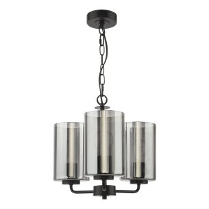 Daylin 3 Light Pendant Satin Black and Smoked Ribbed Glass