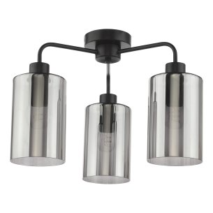 Daylin 3 Light Semi-Flush Satin Black and Smoked Ribbed Glass