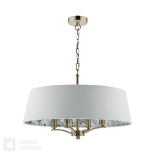 Delft 4 Light Shadelier Antique Brass and Ivory With Shade