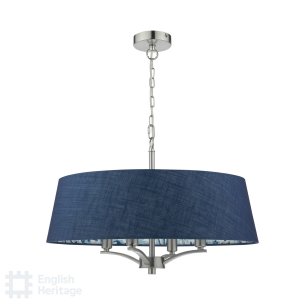 Down House 4 Light Shadelier Satin Chrome and Blue With Shade