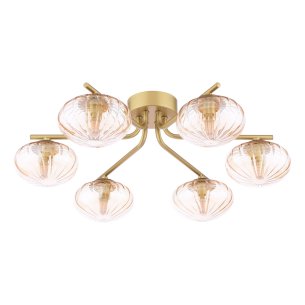 Ede 6 Light Semi-Flush Satin Gold and Amber Glass