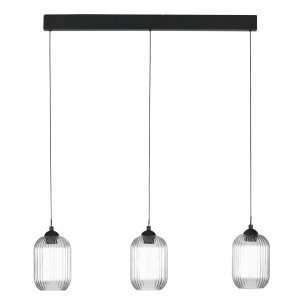 Eileen 3 Light Bar Pendant Matt Black and Ribbed Glass LED