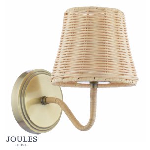 Joules Elcot Rechargeable Wall Light Antique Brass With Rattan Shade LED