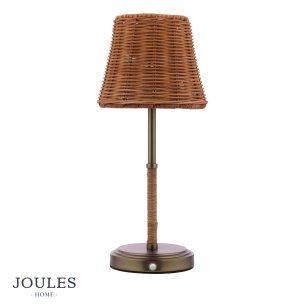 Joules Elcot Rechargeable Table Lamp Satin Bronze With Rattan Shade LED
