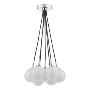 Elpis 7 Light Cluster Pendant Polished Chrome With White Confetti Glass