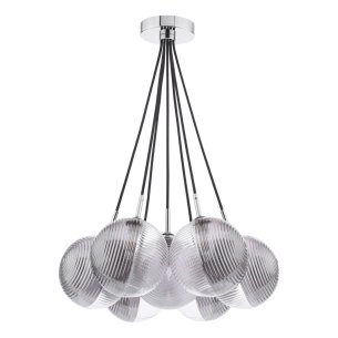 Elpis 7 Light Cluster Pendant Polished Chrome With Smoked/Clear Ribbed Glass