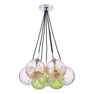 Elpis 7 Light Cluster Pendant Polished Chrome and Multi Coloured Glass
