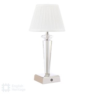 Eltham Rechargeable Table Lamp Crystal and Polished Nickel With Shade LED