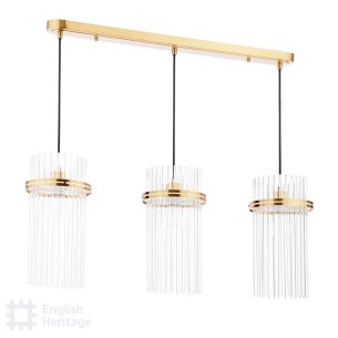Eltham 3 Light Bar Pendant Antique Gold and Glass
