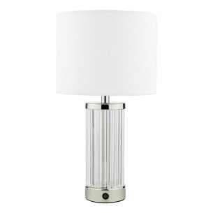 Enrico Rechargeable Table Lamp Polished Nickel and Glass With Shade LED