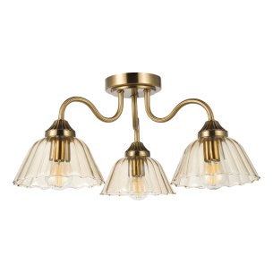 Erika 3 Light Semi-Flush Antique Bronze and Amber Glass