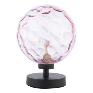Esben Touch Table Lamp Matt Black With Pink Dimpled Glass