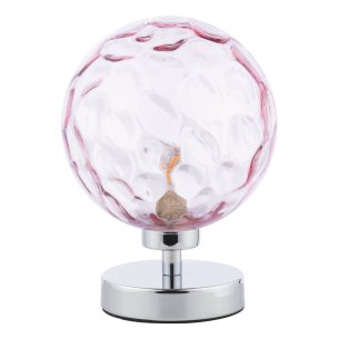 Esben Touch Table Lamp Polished Chrome With Pink Dimpled Glass