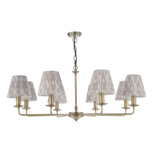 Favian 8 Light Pendant Matt Bronze With Taupe Ikat Shade